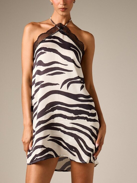 Dresses & Skirts - Multicolor Sexy Women's Zebra Print Halter Neck Mini Slip Dress